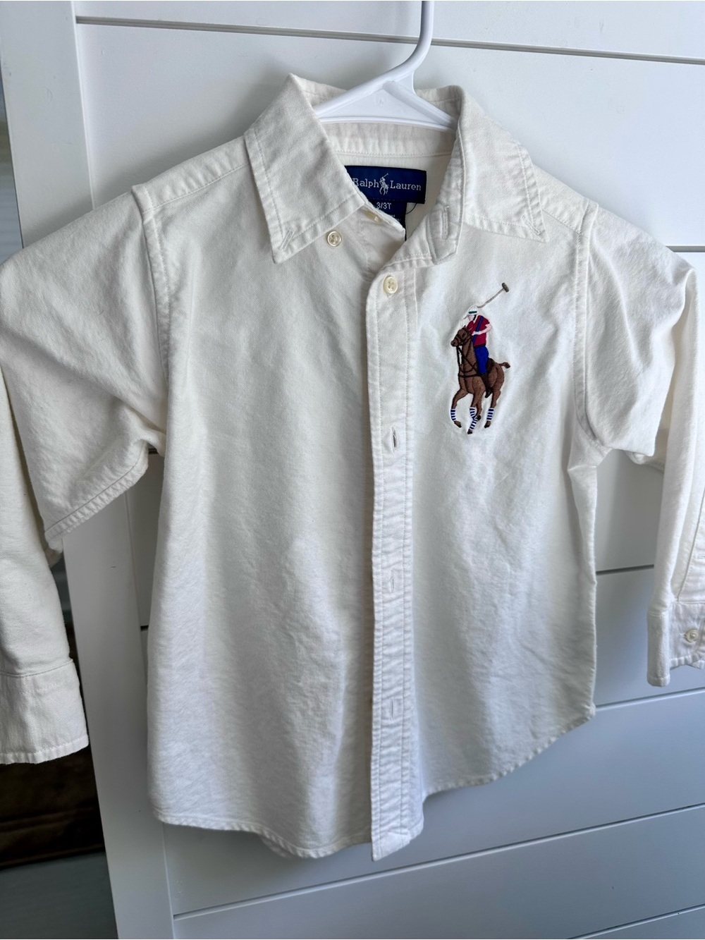 Ralph Lauren OffWhite Button-Down Oxford Shirt with Embroidered Polo Pony
